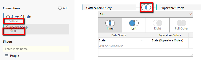 Tableau 10: Join and blending dialogue box