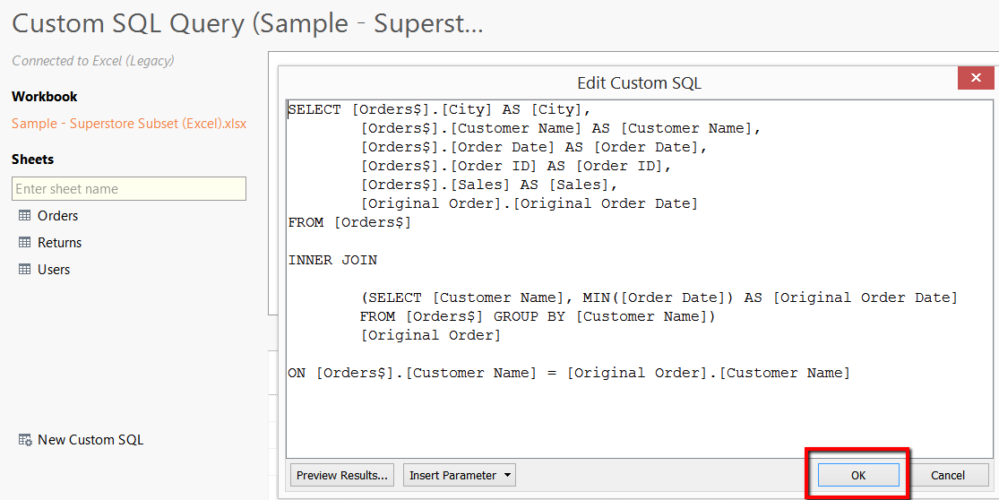 Date query. In в SQL запросе. Tableau Custom SQL. Group и order SQL.