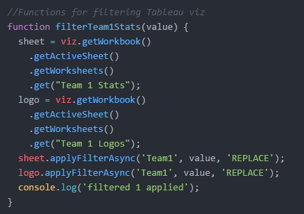 Filter Tableau viz code