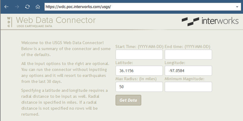 Tableau USGS Web Data Connector