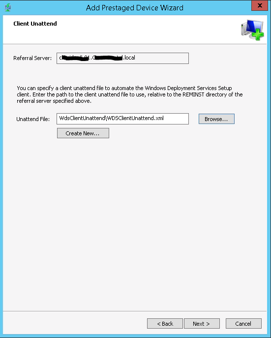 Select WDSClientUnattended.xml file