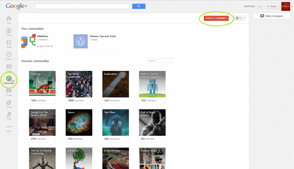 Google+ Communities page