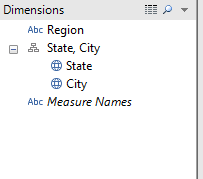 Dimensions - Region, State and City