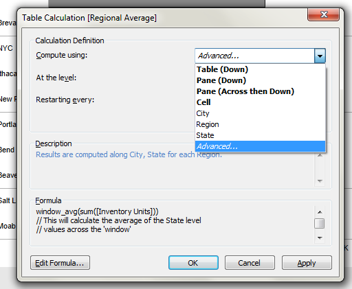 Edit Table Calculation - Advanced functionality