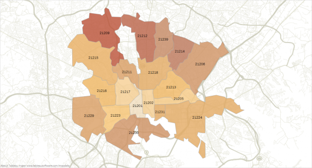 Median Income heat map of Baltimore, MD