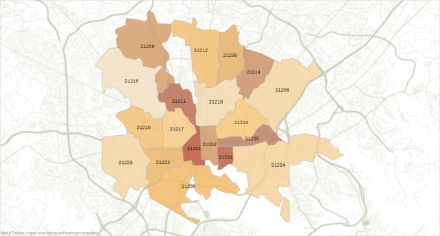 Murder Rate heat map of Baltimore, MD