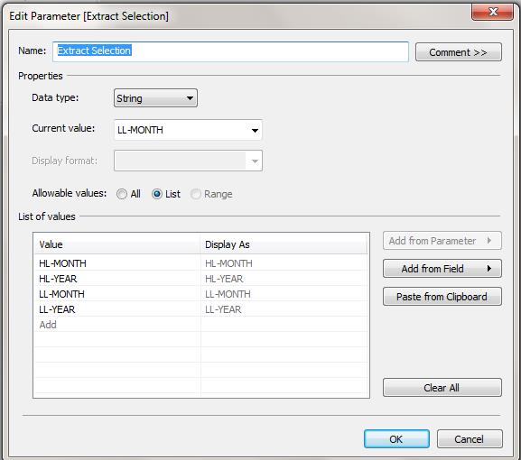 Step 3: Create Parameter to control your extracts - Edit Parameter [Extract Selection]
