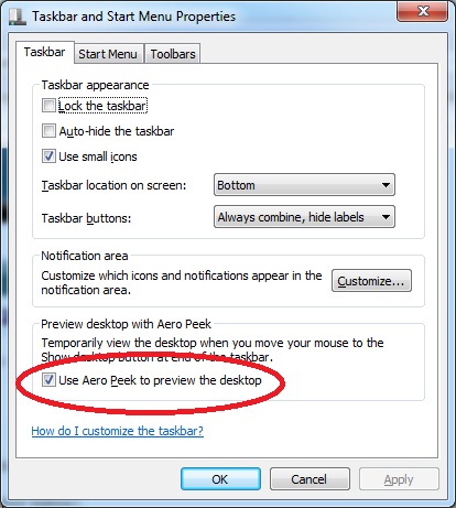 aero peek 문제 해결 Windows 7