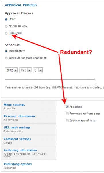 Drupal Workflow creates a redundant set of fields that aren't necessary.