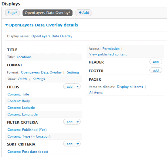 View settings for the OpenLayers data overlay display.
