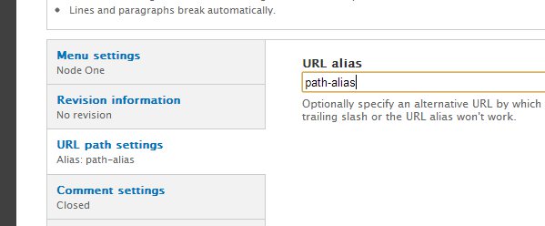 Screenshot of setting the path alias