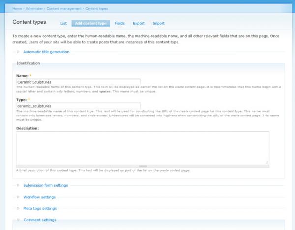Drupal 6 content type options