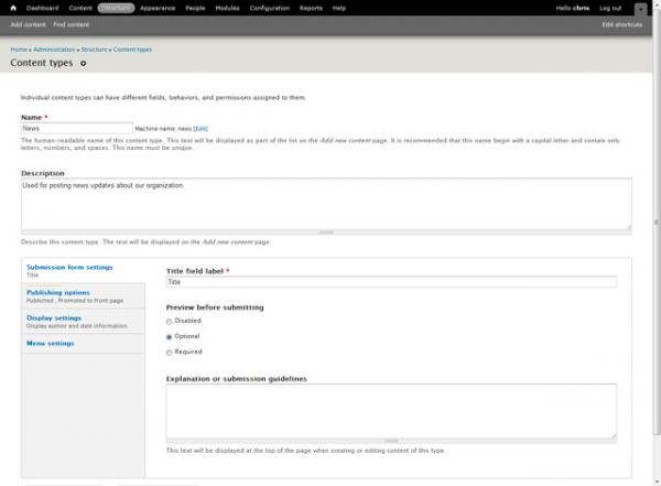 Drupal 7 content type options