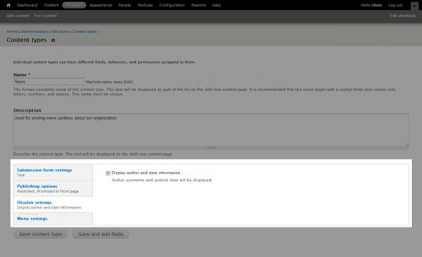 Drupal 7 content type display options