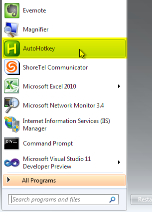 AutoHotkey in the start menu