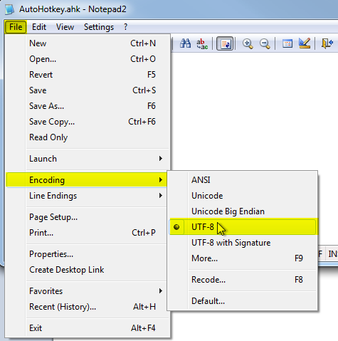 Saving the file with UTF-8 encoding