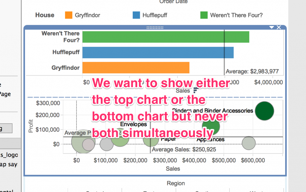 We want to show either the top chart or the bottom chart, but never both simultaneously