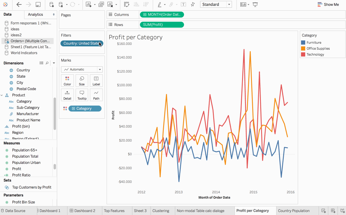 Tableau 10 feature filtering across data sources